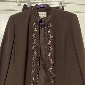 John Meyer Dark Brown Pant Suit with Beading on edges and sleeves